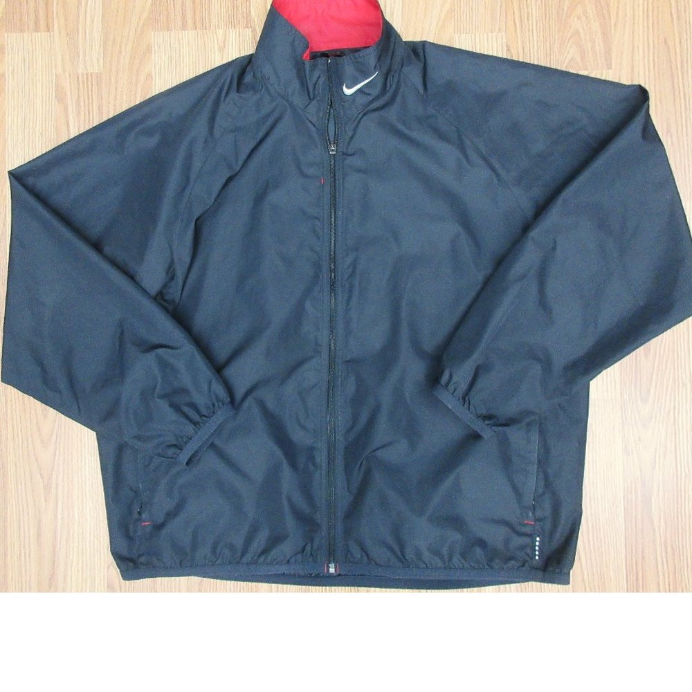 VTG 1999 NIKE WINDBREAKER JACKET POLYESTER BLACK, RED & WHITE Sz LARGE, L